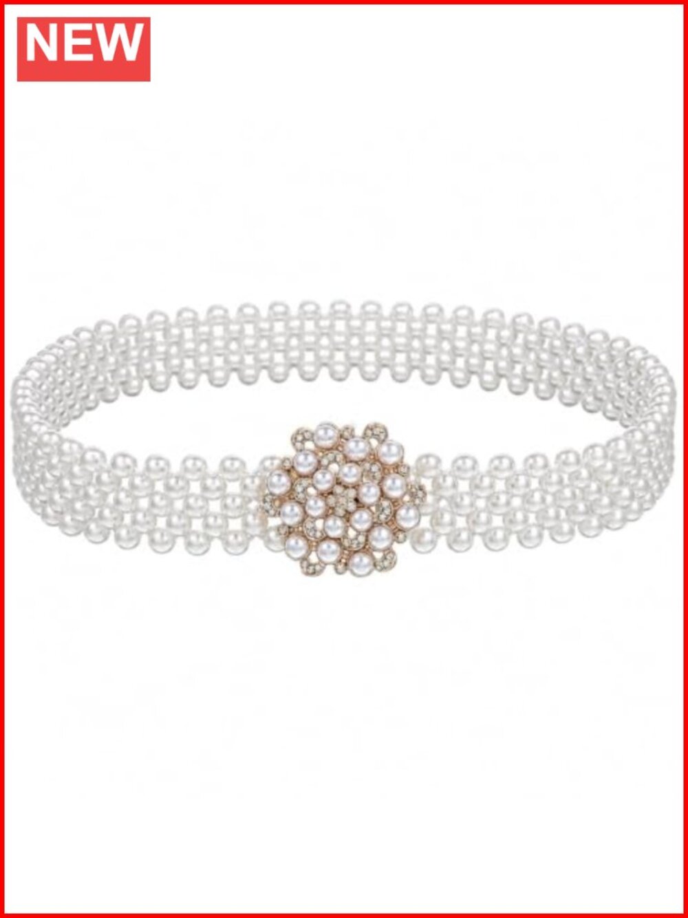 Pearl Elastic Waist Chain Belt Crystal Buckle Floral Bridal Formal